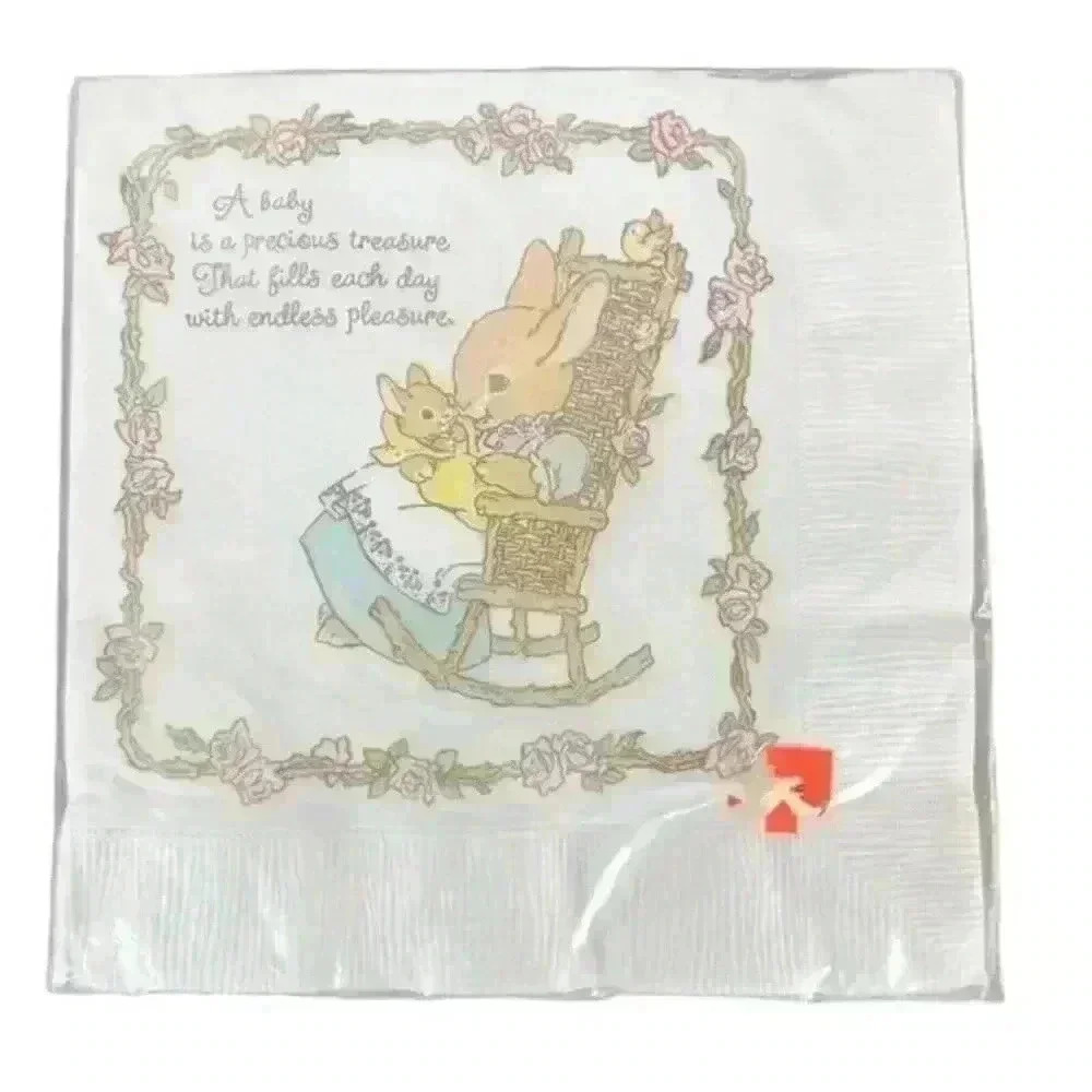 Vintage New In Package Hallmark Stork Baby Shower Napkins‎ 16 Count 13”x13”